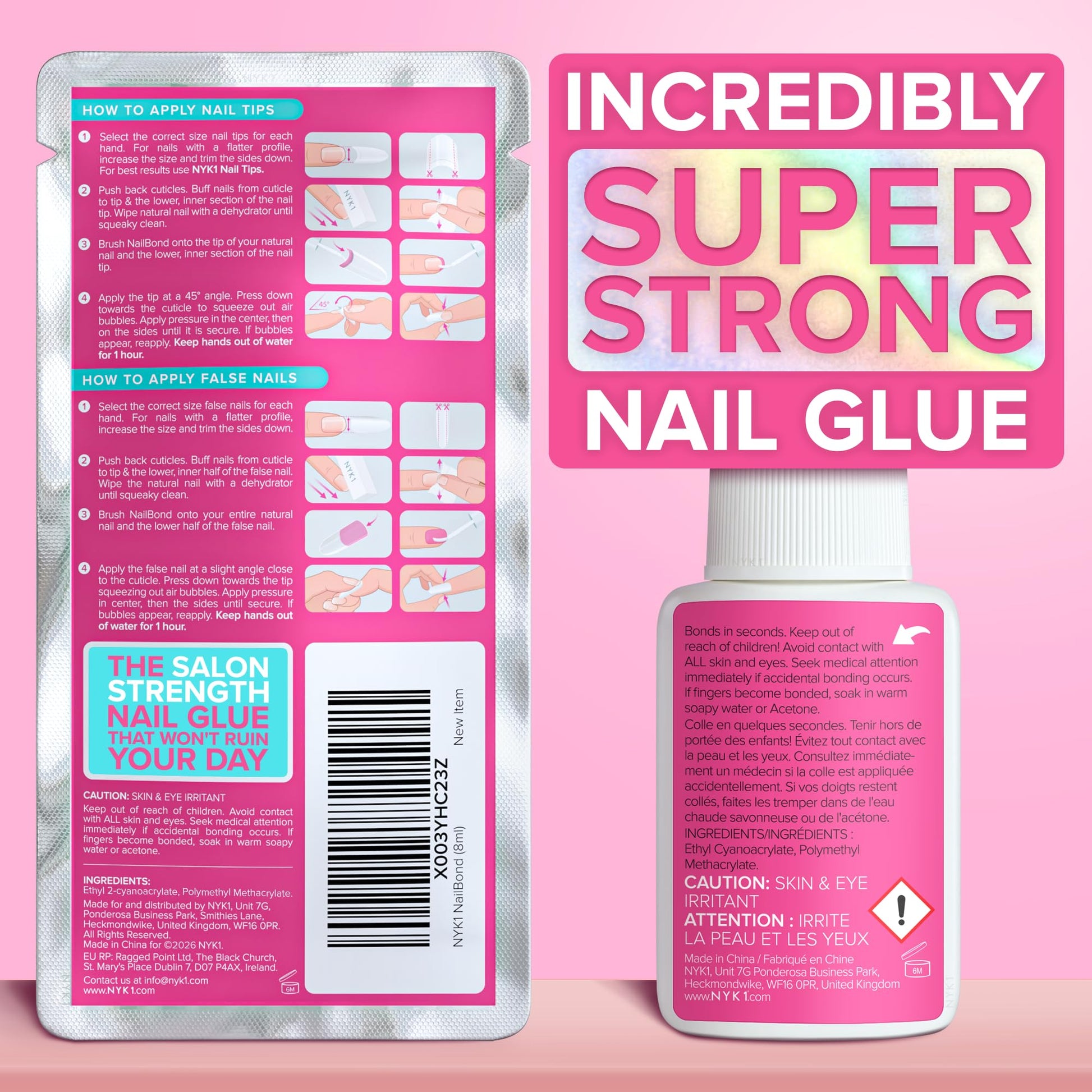 NYK1 Super Strong Nail Glue For Press On Nails, Nail Tips And Acrylic Nails (8ml) Nail Bond Brush On Nail Glue For Acrylics Glue On Nails And Fake Nails With Glue Brush for Stick On Nails Tips - Available at All In One Marketplace Canada
