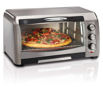 Hamilton Beach 6-Slice Toaster Oven, Stainless Steel, Extra-Large Countertop Oven, Bake, Broil & Toast, Fits 12" Pizza, 1400W, 31340C