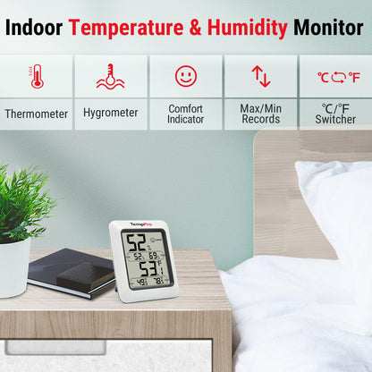 TempPro TP50 Digital Hygrometer Indoor Thermometer with Max/Min Records Room Thermometer and Humidity Monitor with Large LCD Display (Previously ThermoPro)