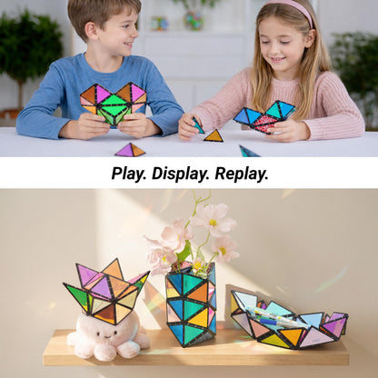 TOSY Magnet Pyramid Glow - 1 Cube Transforms into 1 Billion Shapes, 12 Pieces, 243 Rare Earth Magnets, Glowing, Holographic Design Magnet Tiles Creative Puzzle STEM/STEAM Toy