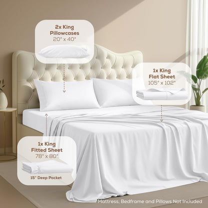 Utopia Bedding King Bed Sheets - 4 Piece King Size Cooling Sheet Set - Hotel Luxury Soft Breathable Microfiber, Oeko-TEX, Deep Pocket Easy Fit & Care, Fade & Wrinkle Resistant, White
