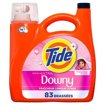 Tide Plus Boost of Ultra Downy Liquid Laundry Detergent, April Fresh Scent, 83 Loads, Laundry Detergent Liquid with Long-Lasting Freshness, 3.4 L Tide