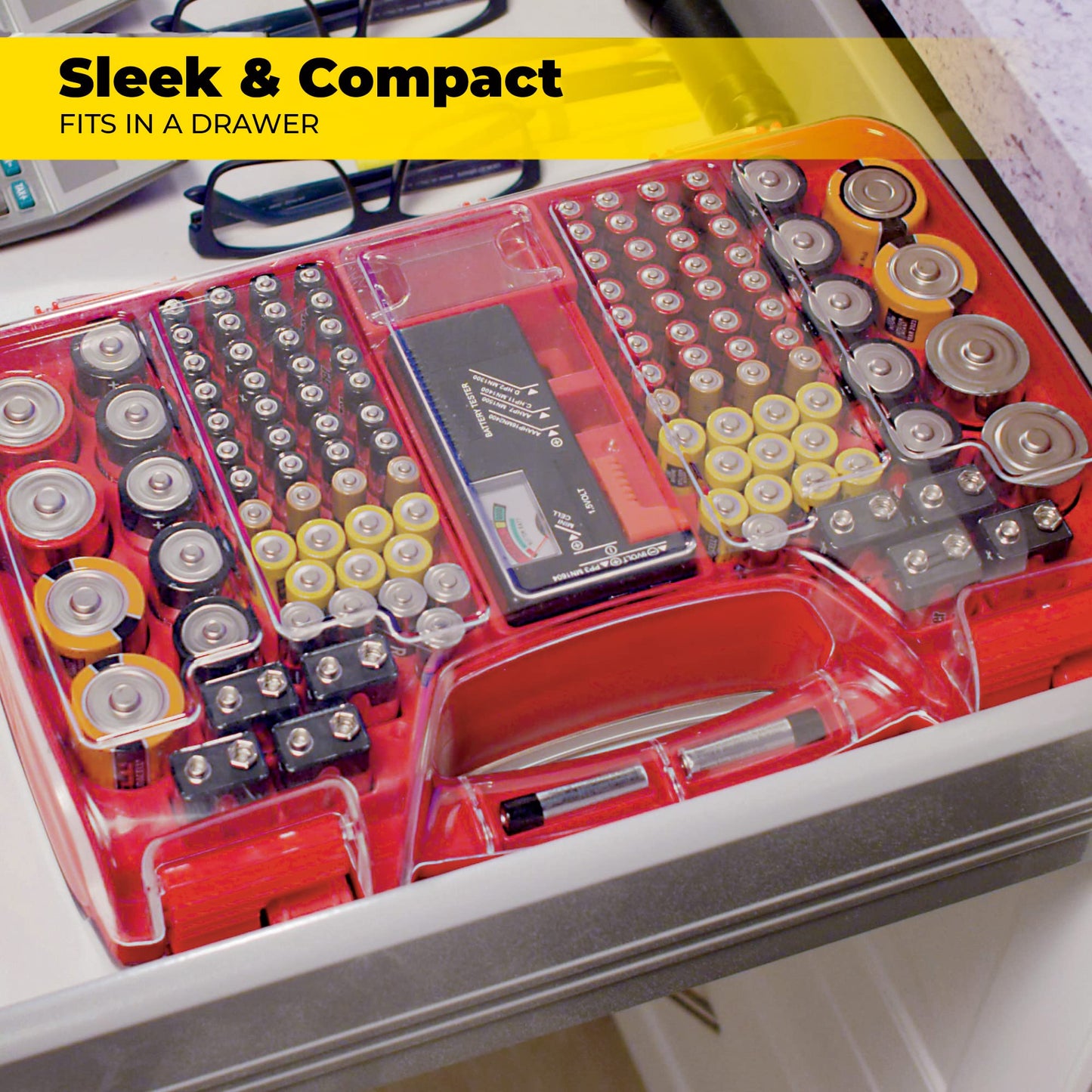 Ontel Battery Daddy 180 Battery Organizer and Storage Case with Tester, 1 Count, As Seen on TV - Available at All In One Marketplace Canada