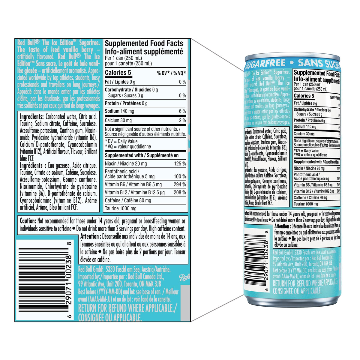 Red Bull Energy Drink, Iced Vanilla Berry, Sugarfree, 250ml (24 pack)
