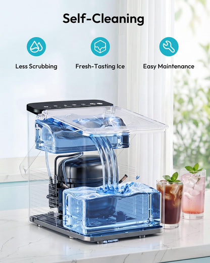 EUHOMY Countertop Ice Maker, 9 Cubes in 6 Min, Auto-Cleaning, Black