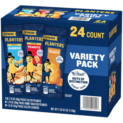 Planters Nut Variety Pack - 24 Individual Snack Bags (2 Lb 8.5 Oz)