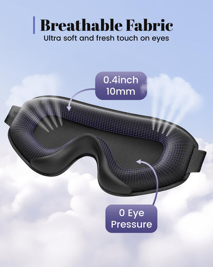 WAOAW Sleep Mask Travel Essentials - 3D Blackout Eye Mask for Sleeping - Soft Breathable Adjustable Light Blocking Eye Covers for Men and Women - Comfortable Night Mask for Travel Flight (Black)