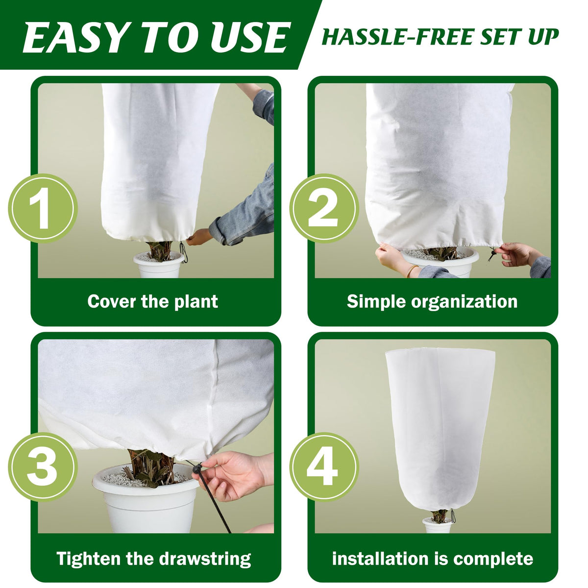 46.5" X 31" Winter Drawstring Plant Covers - 4 Packs Warm Plant Protection Cover Bags, Frost Cloth Blanket Protecting Fruit Tree Potted Plants from Freezing Animals Eating 🍁 All In One Marketplace Canada