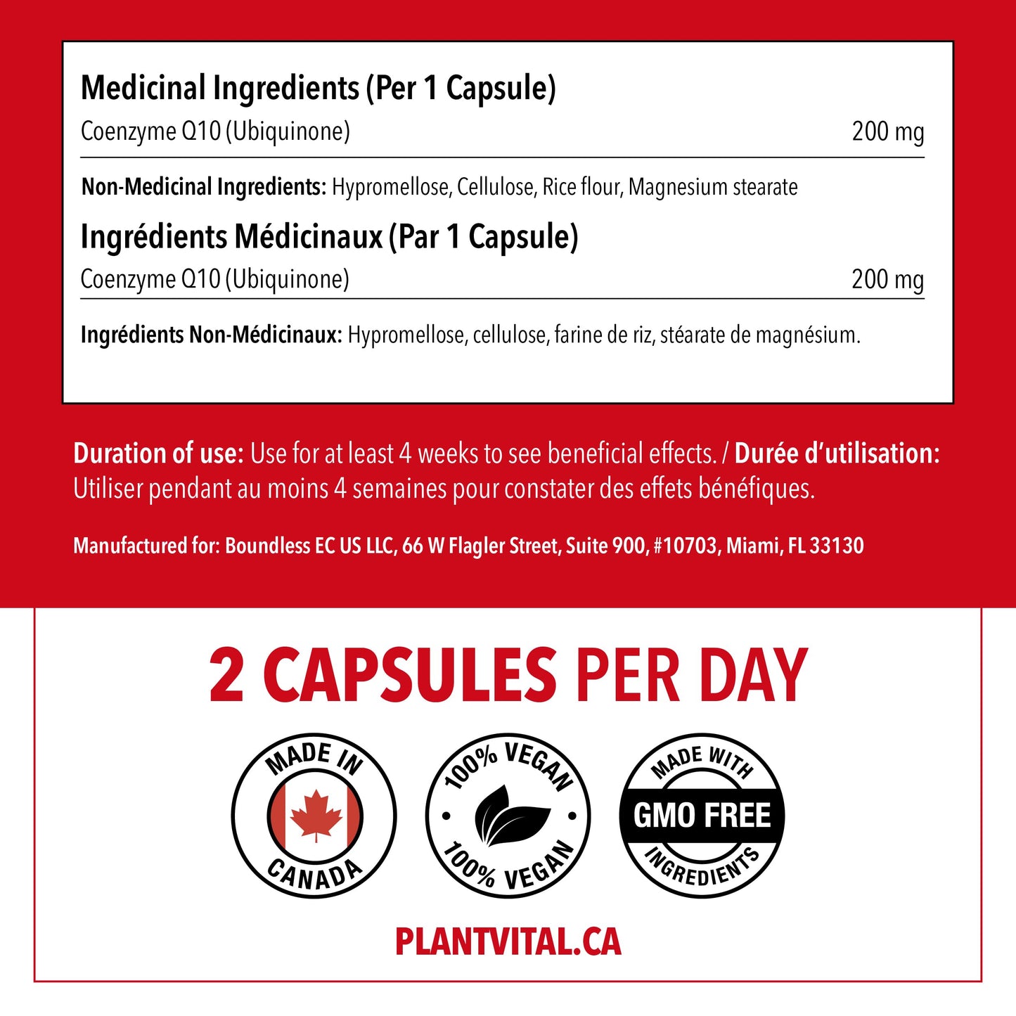 PlantVital Coenzyme Q10 - Made in Canada - 400mg (2 capsule per day) - CoQ10 Supplement - Support Cardiovascular Health - High-Potency - Helps Reduce Migraine Frequency - 45 Days Supply - 90 Capsules - Available at All In One Marketplace Canada