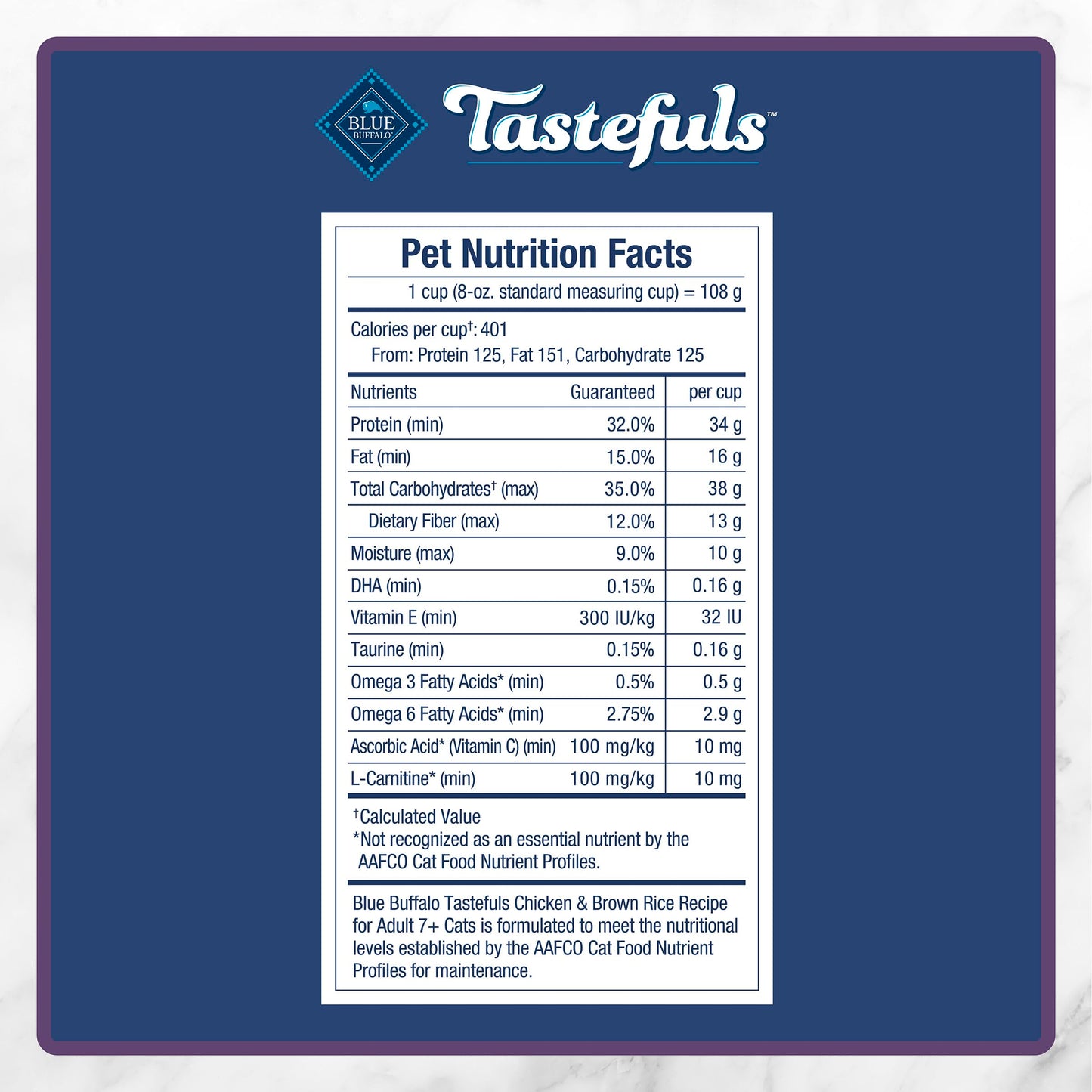 Blue Buffalo Tastefuls Chicken & Brown Rice Recipe Mature Dry Cat Food for Adult Cats 7+, Real Chicken First, Deliciously Healthy Natural Senior Cat Food with Fish Oil & Natural Ingredients, 3.1kg
