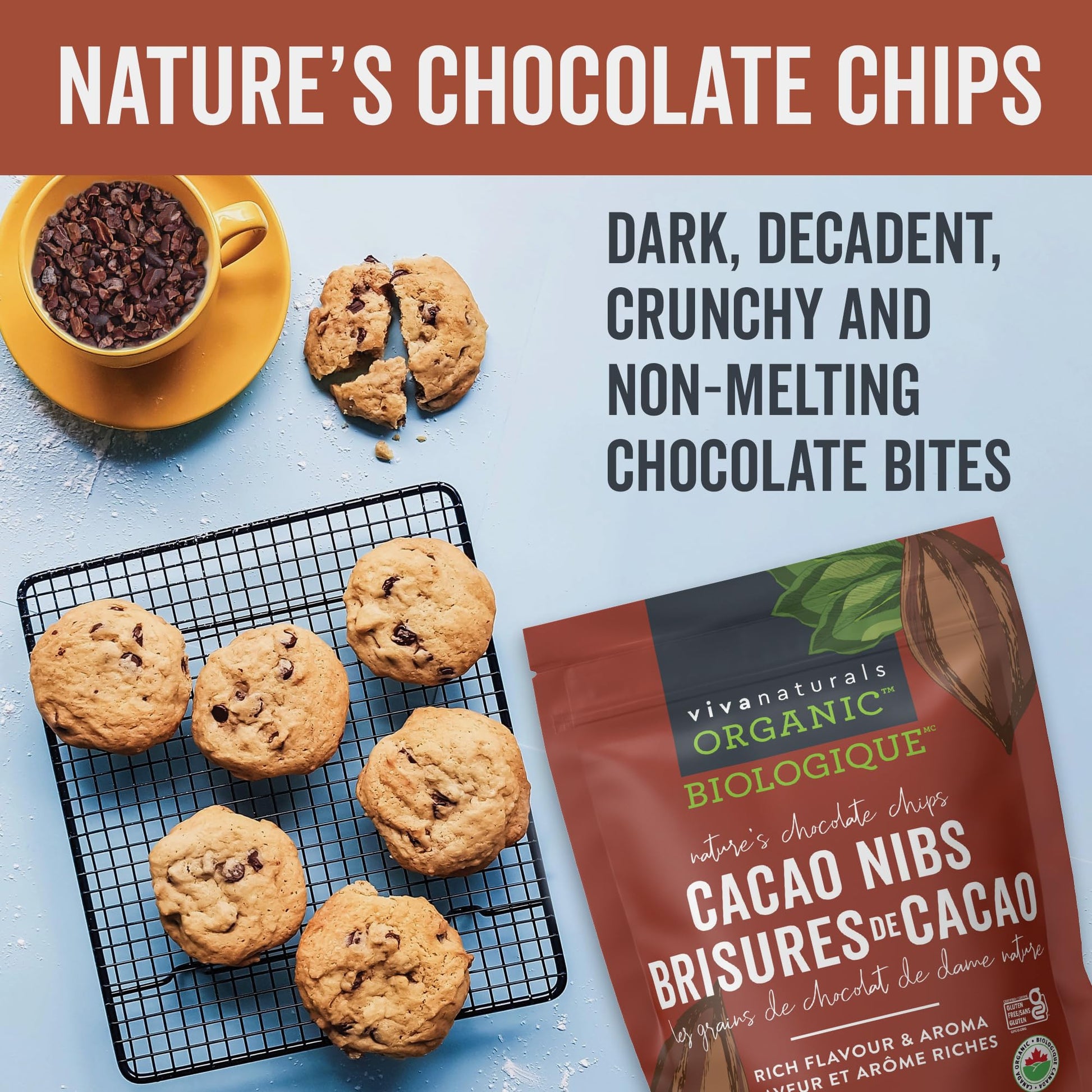 Viva Naturals Organic Cacao Nibs, 1 lb (454 g) - Certified Organic, Keto & Vegan, Gluten-Free Baking
