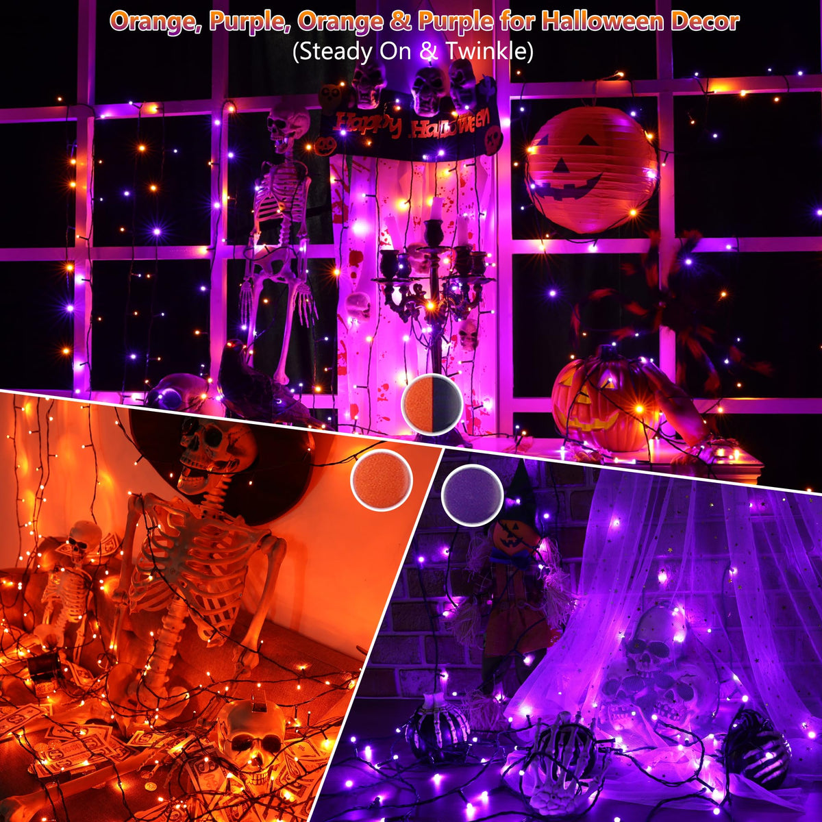 Toodour Halloween Lights RGB String Light, 82ft 200 LED Orange Purple Light 🍁 All In One Marketplace Canada
