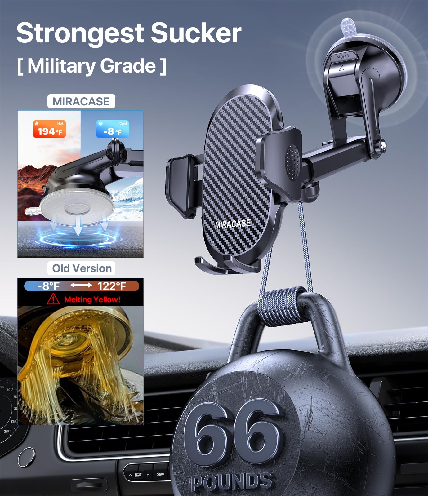 Miracase [2026 Upgraded Strong Military Grade Suction Cup] Car Phone Holder for Cars Dashboard Windscreen Air Vent Desk, 4 in 1 Mobile Phone Mount Automobile Cradle Stand for All Smartphones