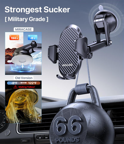 Miracase [2026 Upgraded Strong Military Grade Suction Cup] Car Phone Holder for Cars Dashboard Windscreen Air Vent Desk, 4 in 1 Mobile Phone Mount Automobile Cradle Stand for All Smartphones