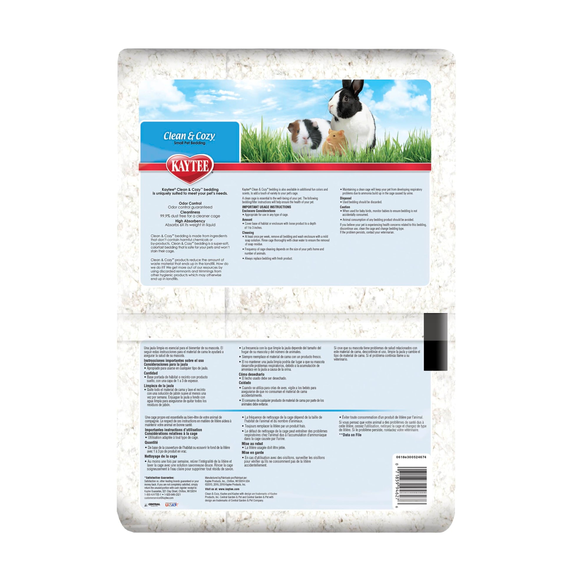 Kaytee Clean & Cozy White Bedding Pet For Guinea Pigs, Rabbits, Hamsters, Gerbils, and Chinchillas, 49.2 Liters