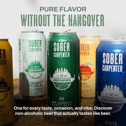 SOBER CARPENTER - DDH Hazy IPA Beer (Craft), All-Occasion Non Alcoholic Beer (with Lactose), Non Alcoholic Spirits & Alcohol Alternative, Low Calorie Drink with 70 Calories, Pack of 12 (16 oz Ea) Sober Carpenter