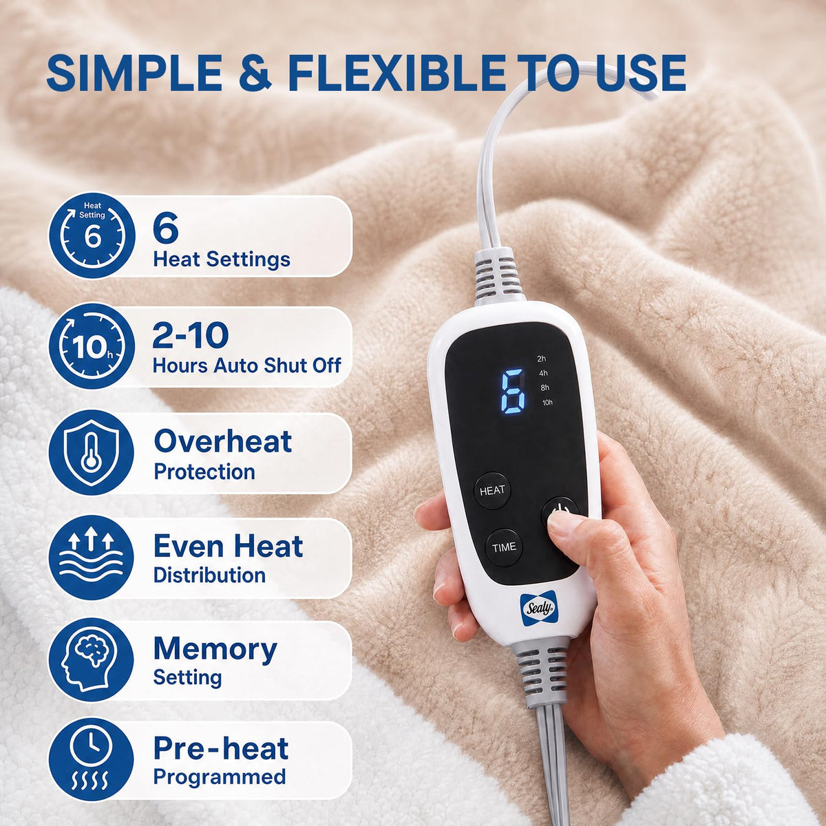 Sealy Wearable Electric Blanket with Foot Pocket, 50"x70"+18", Beige 🍁 All In One Marketplace Canada