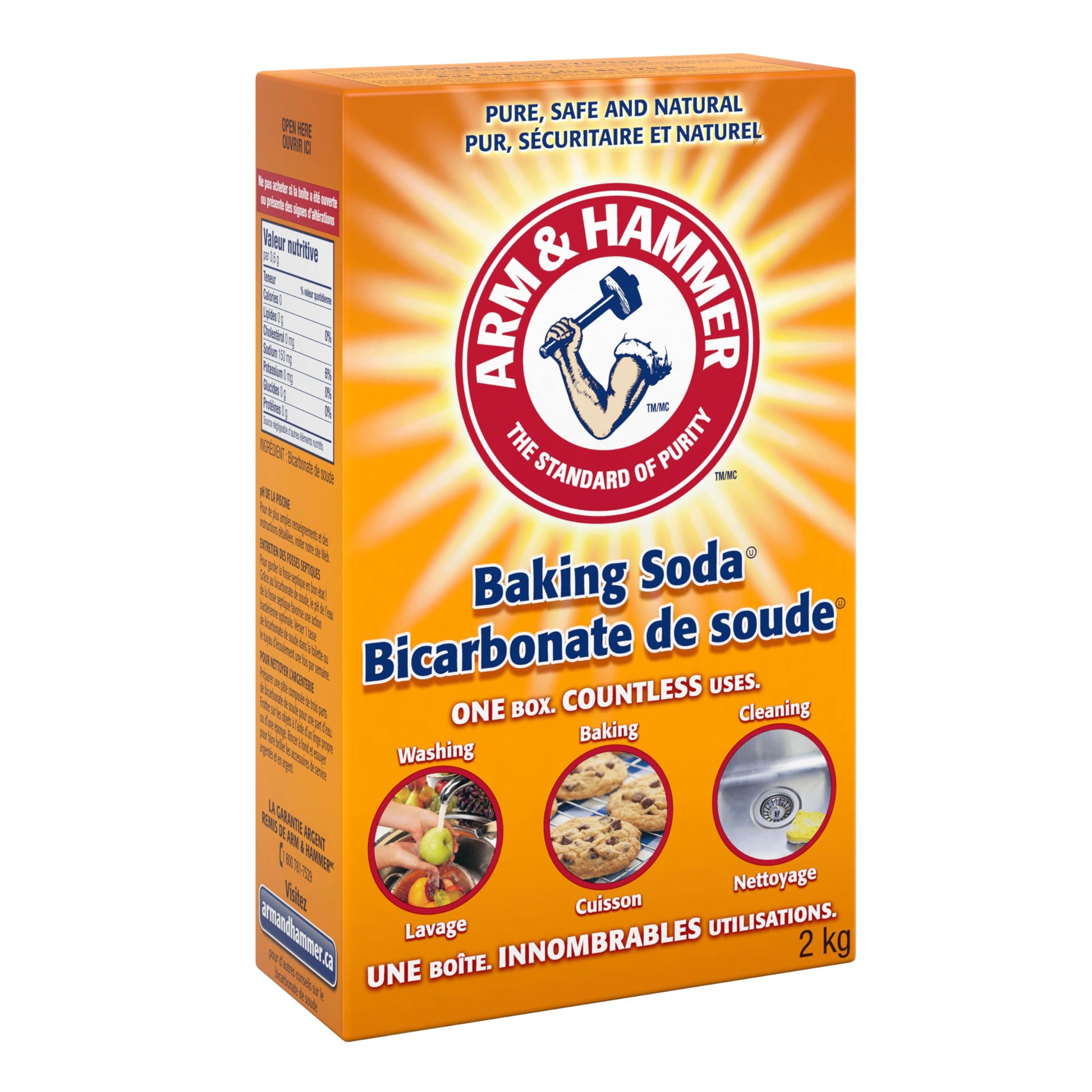 Arm & Hammer Pure Baking Soda – Multi-Purpose Cleaner, Natural Odour Eliminator & Baking Essential – Large Value Size – 2 kg (Pack of 1)