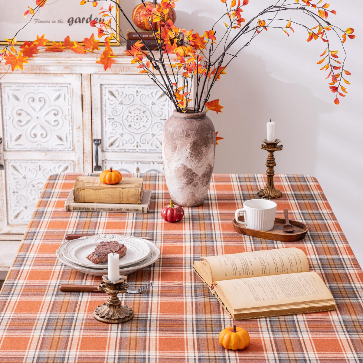 AQOTHES Plaid Fall Tablecloth Thanksgiving Rectangle 60x84 Inch Rust Orange 🍁 All In One Marketplace Canada