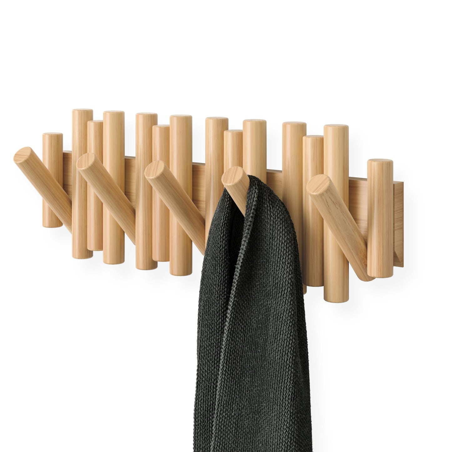 Umbra Picket Coat Rack Wall Mount – 5 Flip-Down Wood Coat Hooks, Modern & Functional Storage, Easy Install Wall Hooks, Natural Umbra