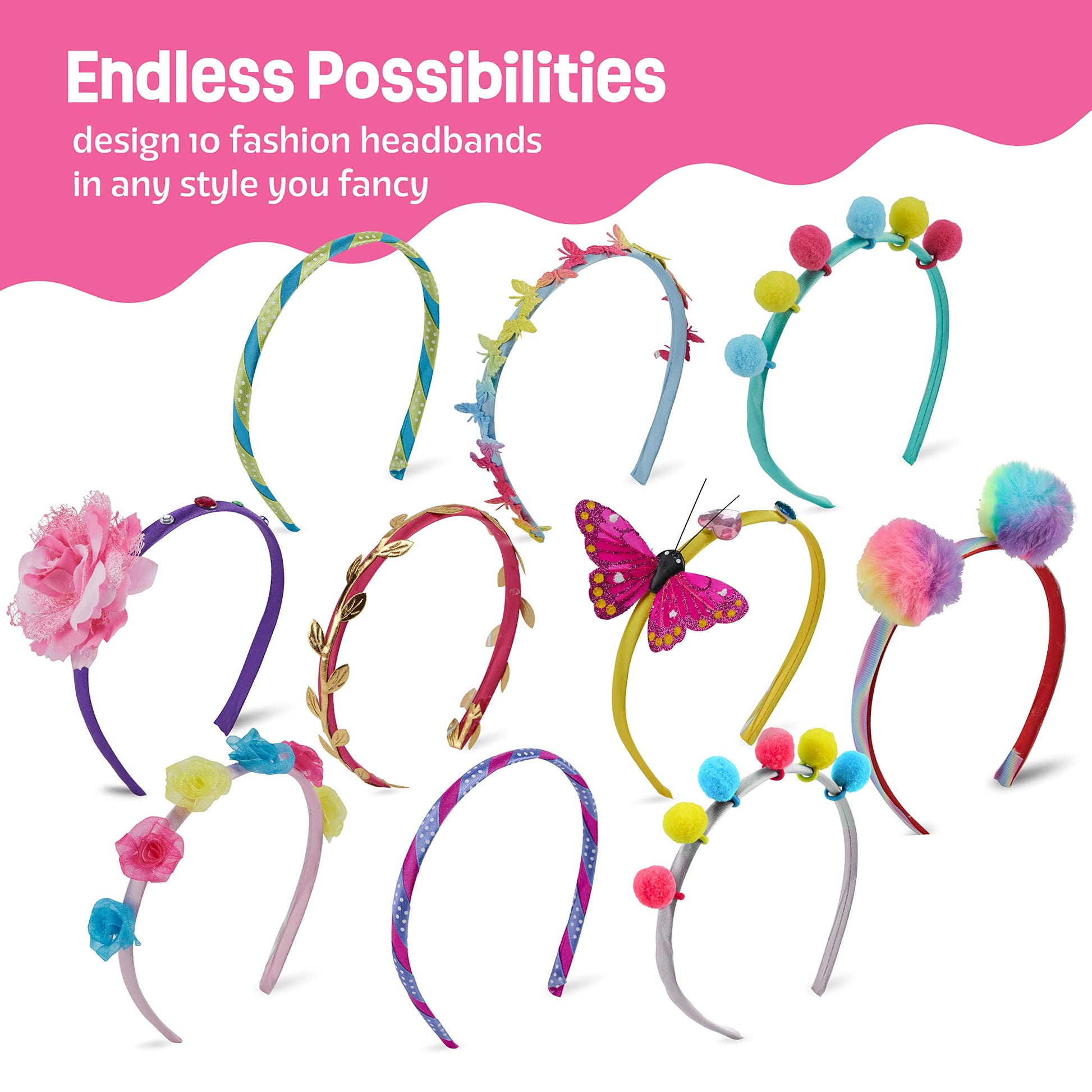 Headband Making Kit for Girls - Make Your Own Fashion Headbands for Kids - DIY Hair Accessories Set - Arts & Crafts Gift for Ages 5-12 Year Old Girl - Little Children's Art & Craft Gifts