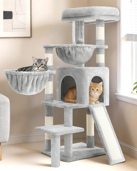Gitelsnour Cat Tree, Cat Tower with condo, 2 Baskets, Large Platform, Scratch Board, Cat Scratching Posts for Indoor Cats, Light Gray GCT003SW