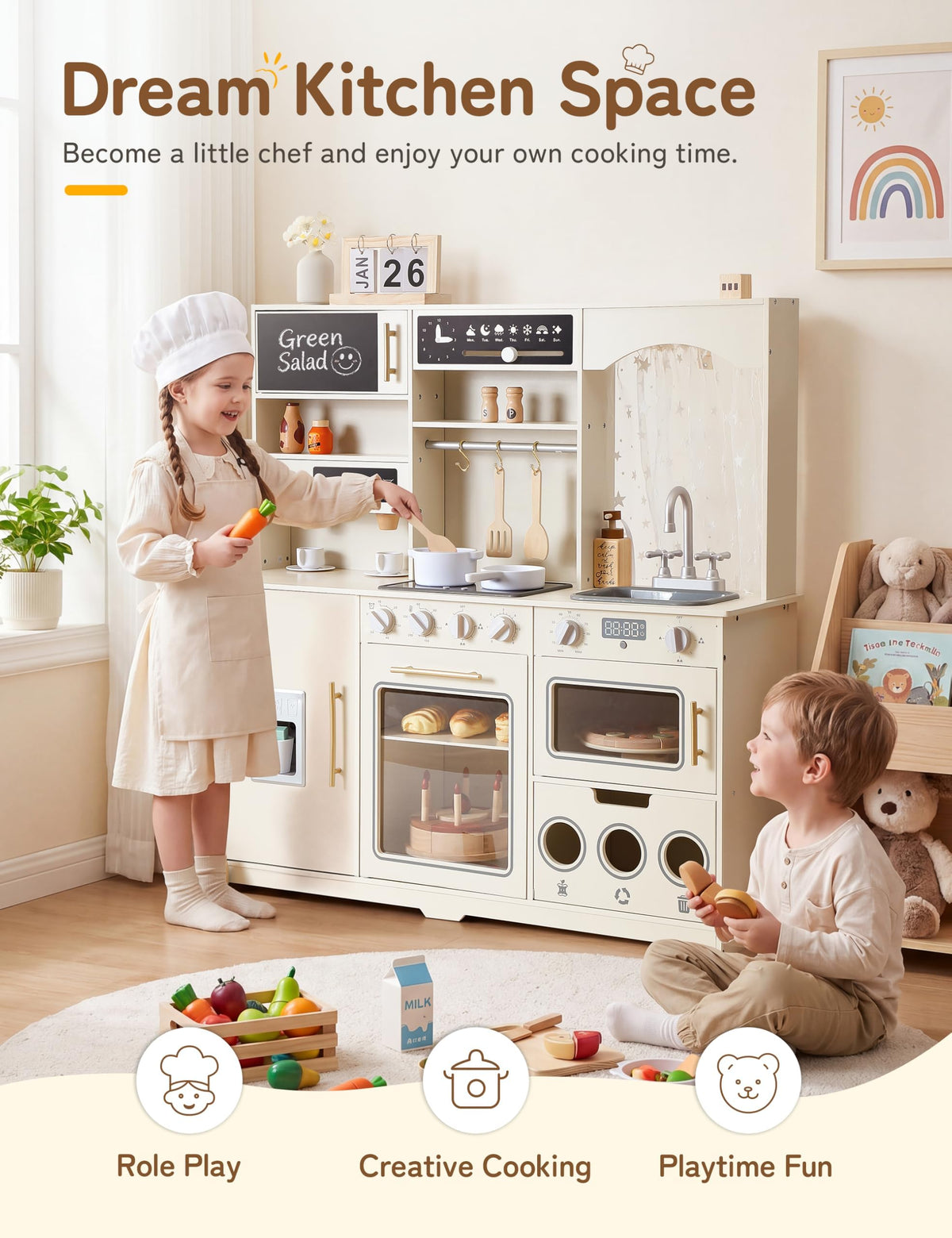 besrey Wooden Play Kitchen Set for Kids with Real Lights and Sounds 🍁 All In One Marketplace Canada