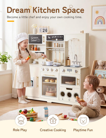 besrey Wooden Play Kitchen Set for Kids with Real Lights and Sounds 🍁 All In One Marketplace Canada