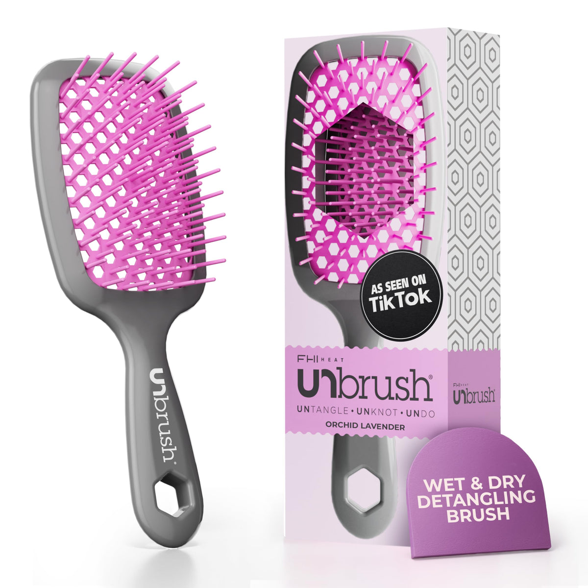 FHI HEAT Unbrush Wet & Dry Vented Detangling Hair Brush, Lavender/Grey