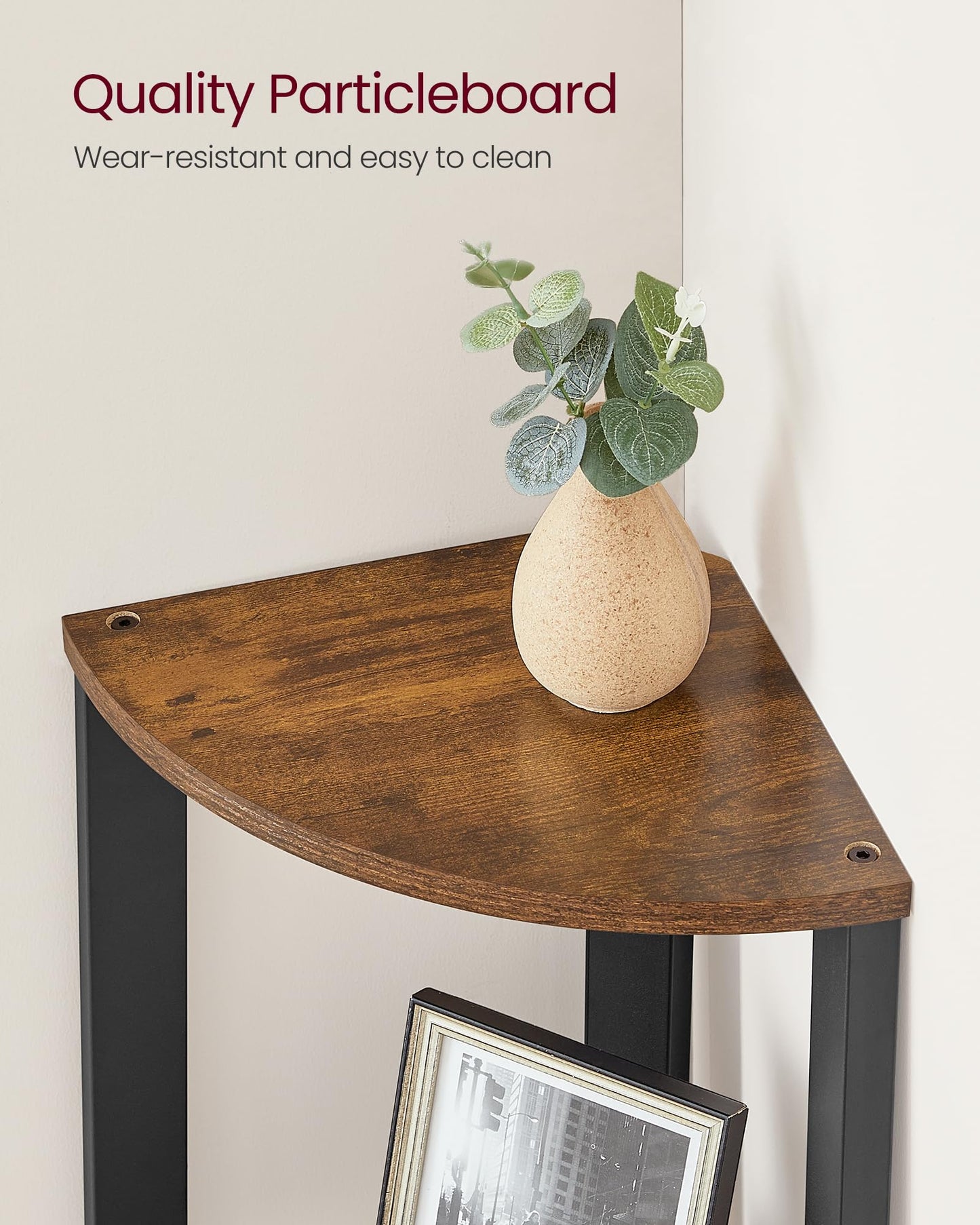 VASAGLE Corner Shelf Stand, 4-Tier Corner Bookshelf, Industrial Ladder Shelf, Plant Stand for Living Room, Office, Kitchen, Rustic Brown and Matte Black ULLS34X VASAGLE