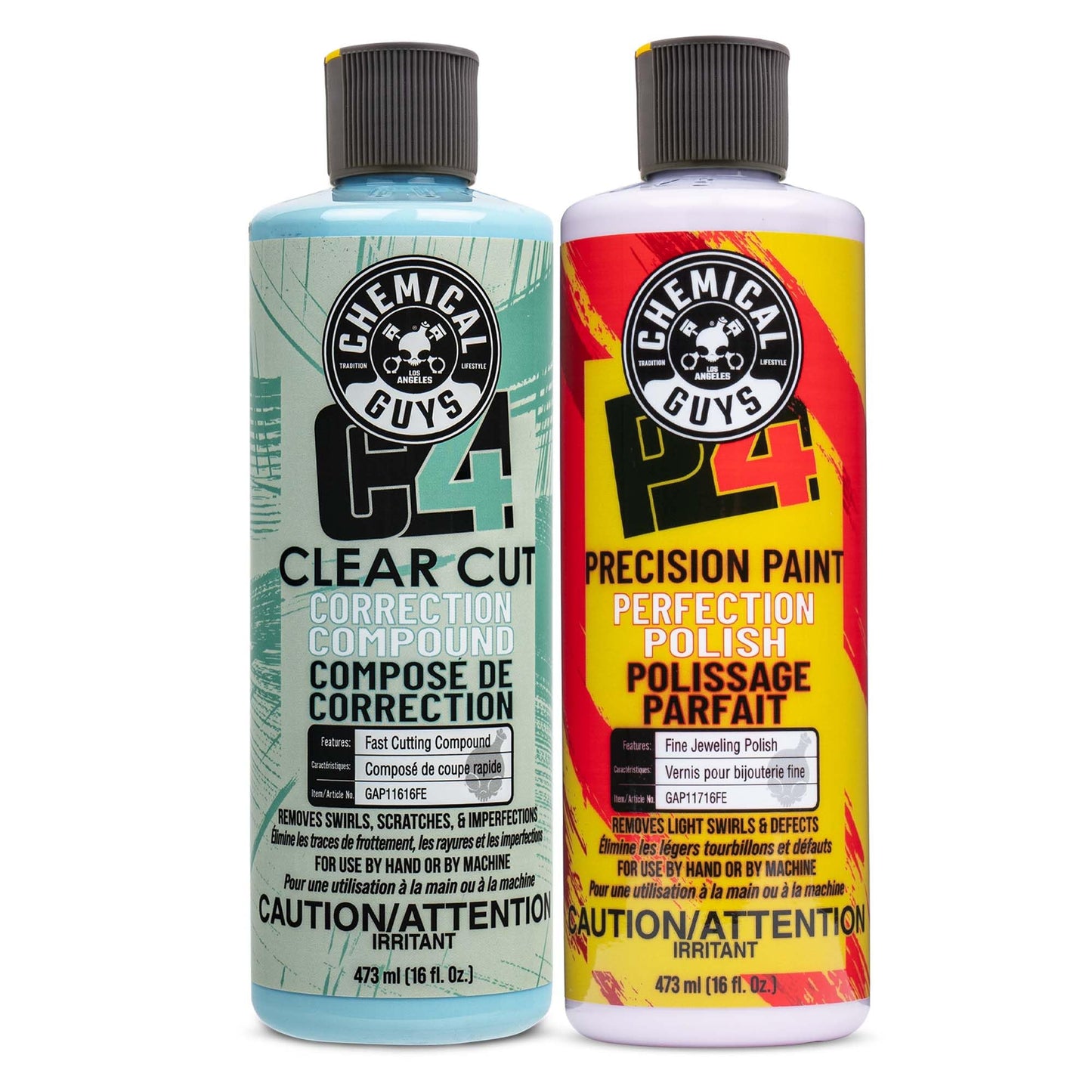 Chemical Guys C4 Clear Cut Correction Compound & P4 Precision Polish Kit (Safe for Cars, Trucks, SUVs, RVs, Motorcycles, & More) 2 x 473 ml Bottles 🍁 All In One Marketplace Canada