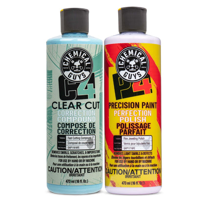Chemical Guys C4 Clear Cut Correction Compound & P4 Precision Polish Kit (Safe for Cars, Trucks, SUVs, RVs, Motorcycles, & More) 2 x 473 ml Bottles 🍁 All In One Marketplace Canada