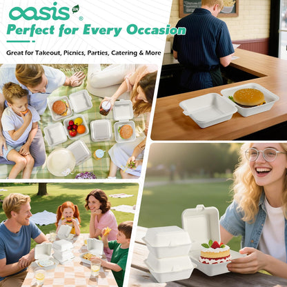 OasisSN [6x6, 128-Pack] Compostable Clamshell Take Out Food Containers, Biodegradable Bagasse Paper To-Go Boxes for Burgers, Sandwiches, Cake, Eco-Friendly, Microwave & Freezer Safe, White 🍁 All In One Marketplace Canada