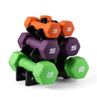 CAP Barbell 32 lb Neoprene Dumbbell Set with Rack |Includes 3, 5, 8 lb Pairs