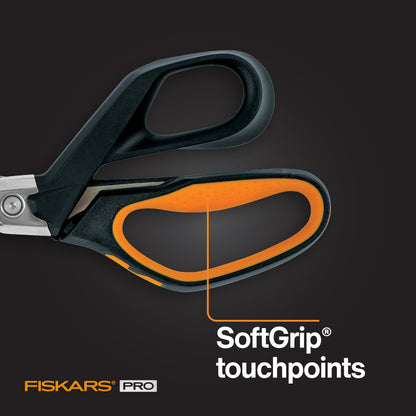 Fiskars Pro PowerArc Shop Shears, Heavy Duty Stainless Steal Scissor, Industrial Grade Tool for Building and Construction, 10 in, Orange/Black