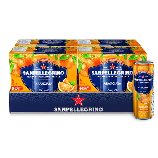 San Pellegrino Naturali Aranciata Orange Sparkling Beverage, 330 mL Cans (24-Pack)
