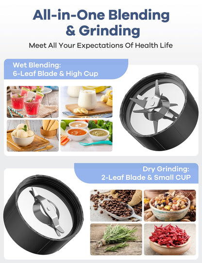 Smoothie Blender, Ganiza Blenders for Smoothies with 15-Piece Blender and Grinder Combo, 4 BPA-Free Personal Blender Cup, for Shakes, Protein Drinks, Fruit Vegetable Drink, Nuts, Spices, Coffee Beans - Available at All In One Marketplace Canada