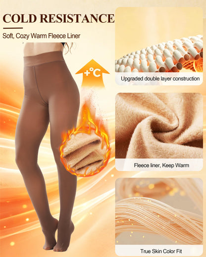 DUCMODA Womens Fleece Lined Tights Fake Translucent Warm Leggings-Brown S 🍁 All In One Marketplace Canada