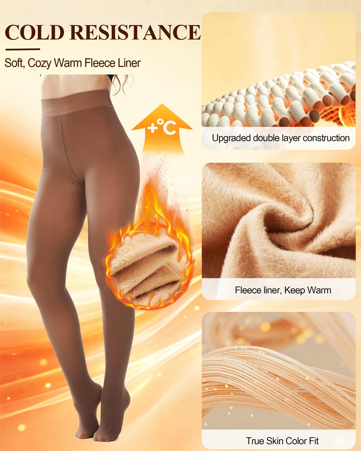 DUCMODA Womens Fleece Lined Tights Fake Translucent Warm Leggings-Brown L 🍁 All In One Marketplace Canada