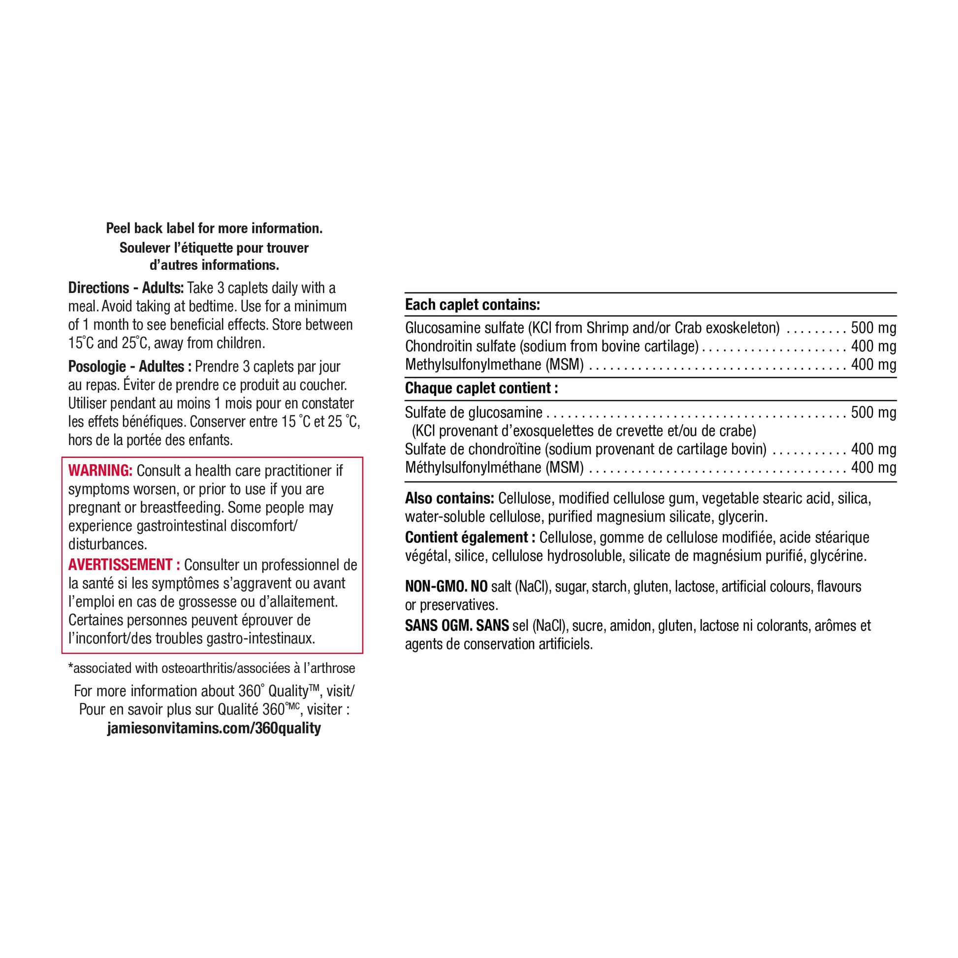 Jamieson Ultra Strength Glucosamine Chondroitin MSM 1300 mg, Provides Joint Pain Relief, Osteoarthritis Support, and Cartilage Deterioration Protection. Non-GMO, Gluten-Free, 120 Caplets, Proudly Canadian - Available at All In One Marketplace Canada