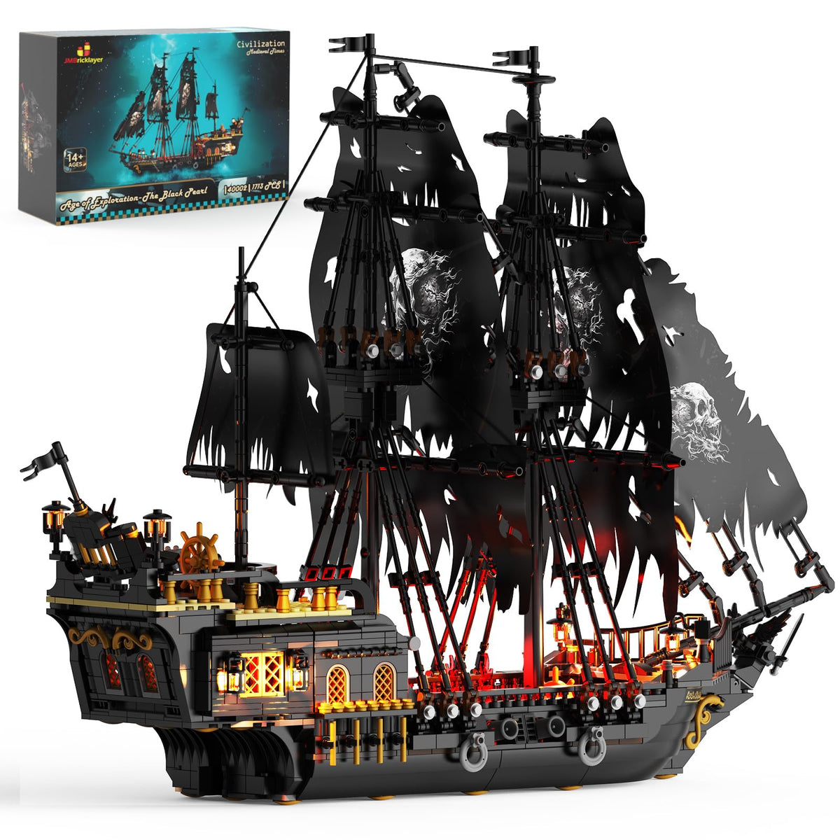 JMBricklayer Black Pirate Ship Model Building Set with Lights for Adults 🍁 All In One Marketplace Canada