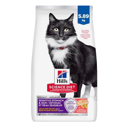 Hill's Science Diet Sensitive Stomach & Skin, Adult 1-6, Stomach & Skin Sensitivity Support, Dry Cat Food, Grain Free Salmon & Yellow Peas, 13 lb Bag Hill's Science Diet