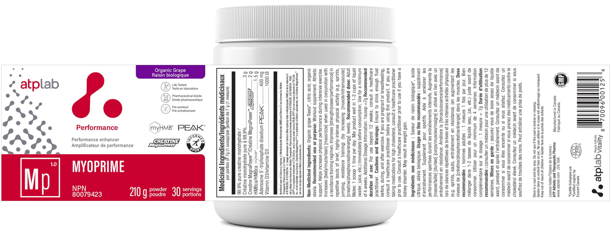 atplab Myoprime Creatine Monohydrate Powder, Creatine, Organic Grape, 210 g ATP LAB
