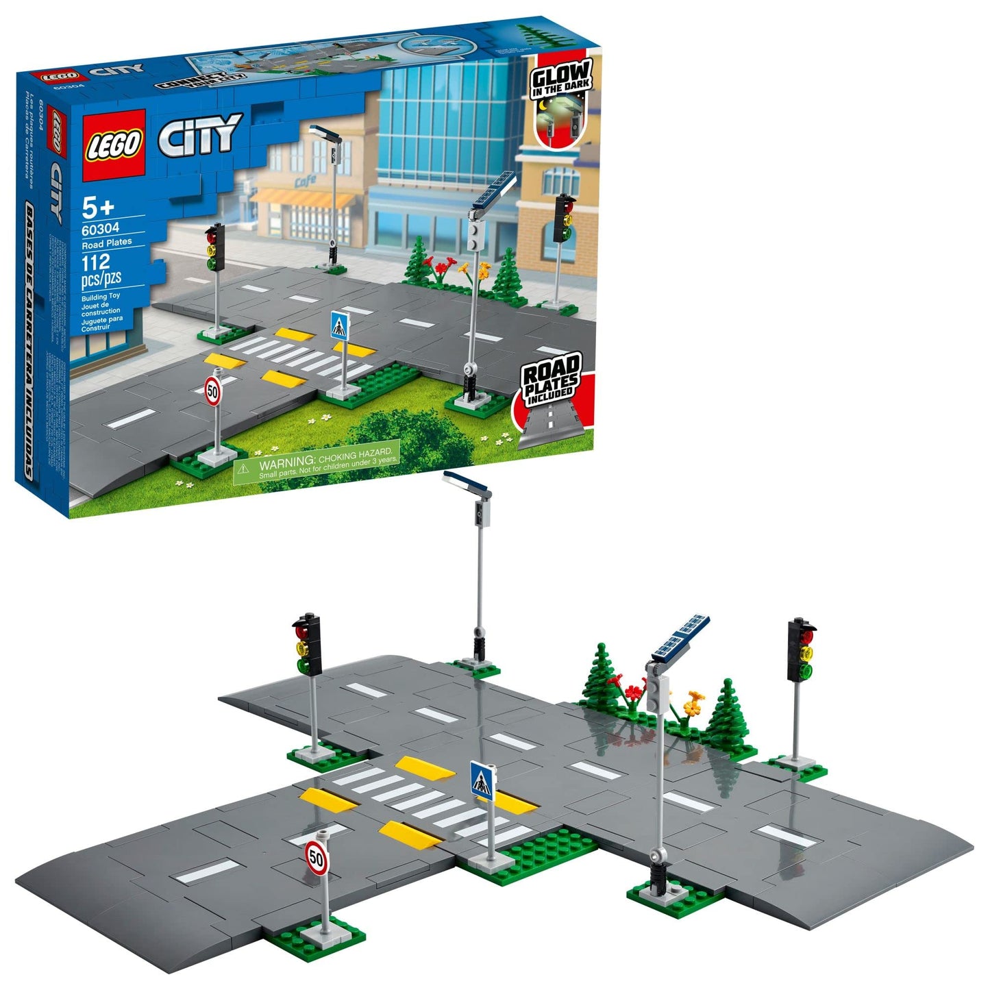 LEGO City Road Plates 60304 - Building Toy Set, Featuring Traffic Lights, Trees, Glow in The Dark Bricks, Combine with LEGO City Series Sets, Great Gift for Kids, Boys, and Girls Ages 5+ LEGO