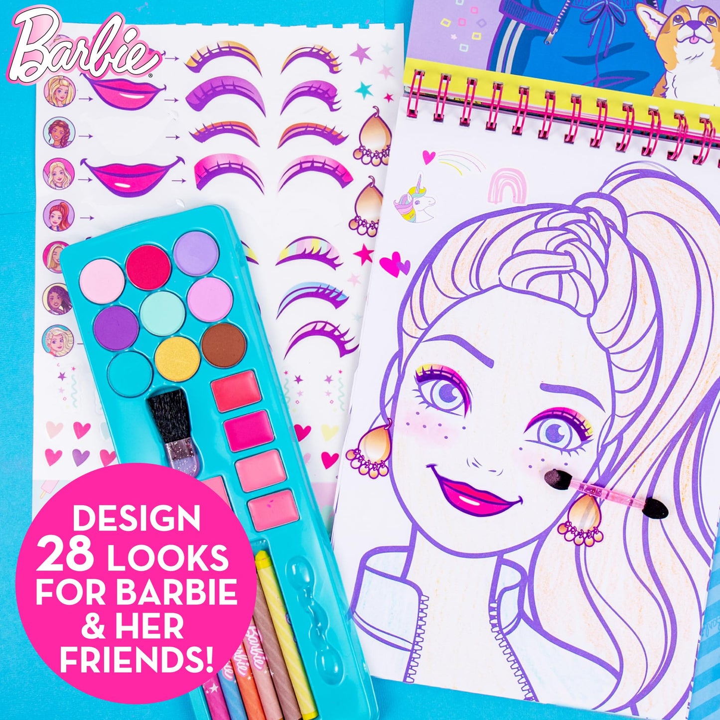 Barbie Makeup Artist Magazine, Create Your Own Hair & Makeup Looks Using Stencils, Stickers, Crayons, Pretend Makeup, Barbie Toys, Barbie Craft Kits, Drawing Kit, 6 Year Old Girl Birthday Gift Horizon Group USA