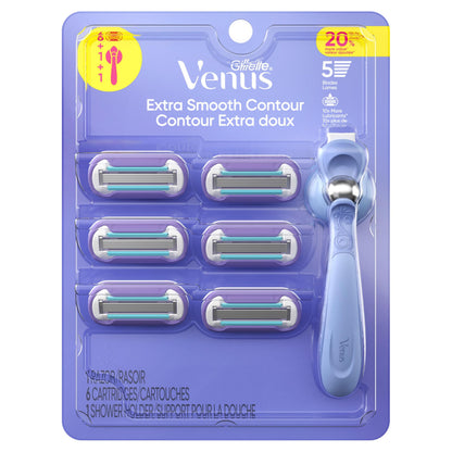 Gillette Venus Vera Bradley Deluxe Smooth Women’s Razor Handle + 6 Cartridges, Blue and Pink