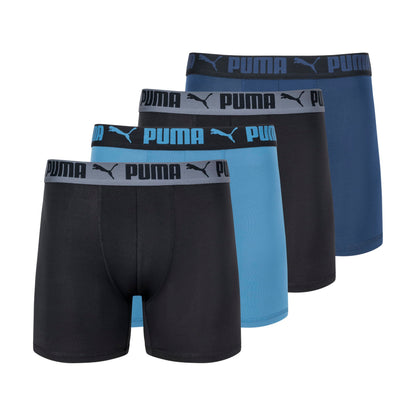 Puma Men's Standard 4 Pack Active Stretch Boxer Briefs, Blue Combo