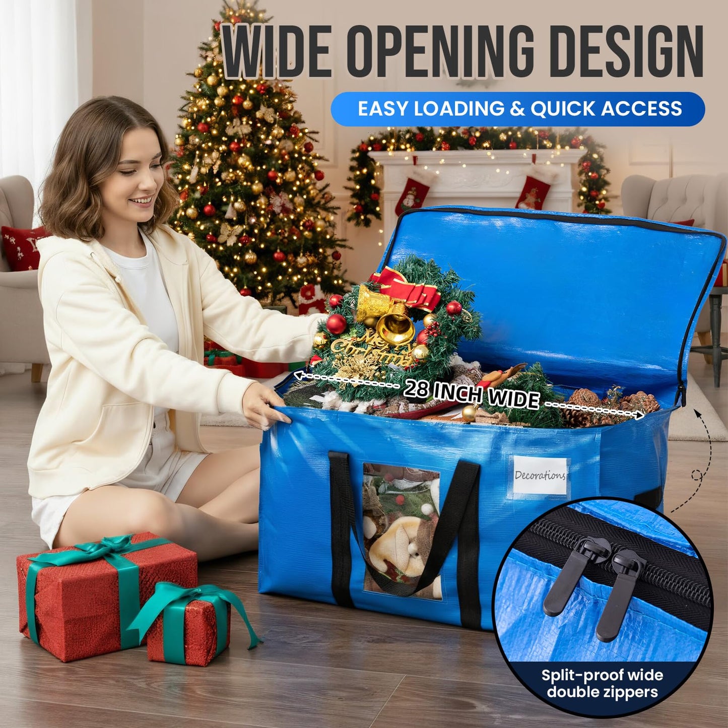TAILI Extra Large Moving Bags, Heavy Duty Totes for Storage with Visible Window, U-Shaped Around Handles, Storage Contrainer Box for Space Saving, Blue, 4 Pack - Available at All In One Marketplace Canada