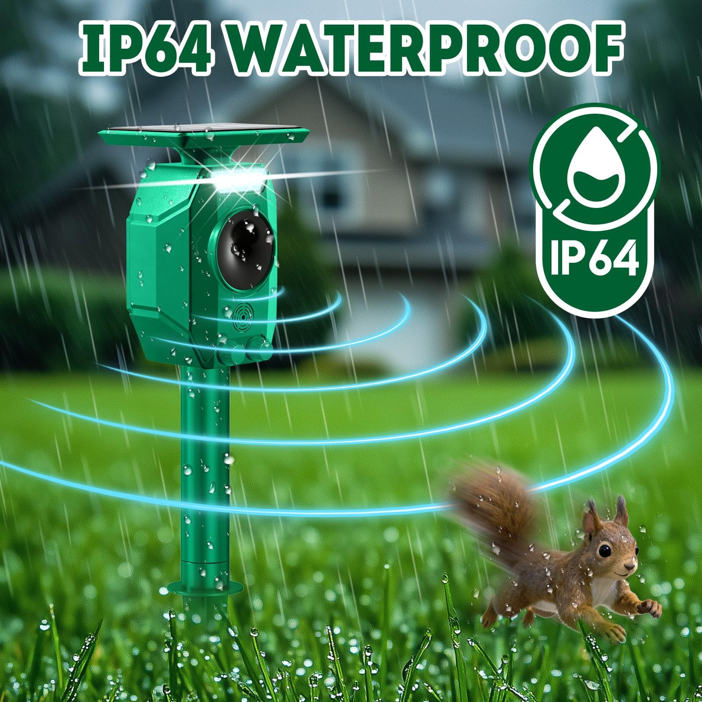 3Free Ultrasonic Animal Repellent Outdoor, Solar Power, Waterproof, Green - Available at All In One Marketplace Canada