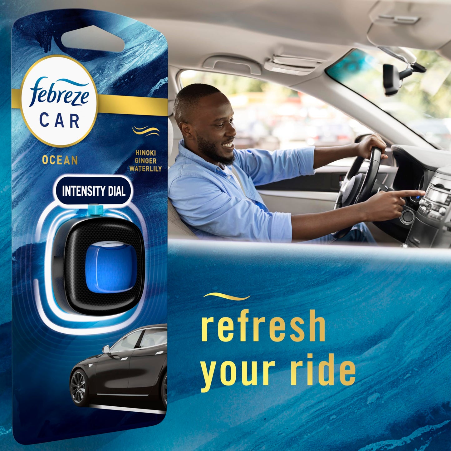 Febreze Car Ocean Scent Air Freshener Vent Clip, 2.2 mL, Pack of 4